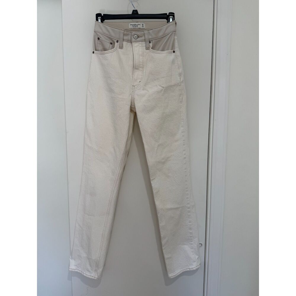 Abercrombie & Fitch 90s Straight Ultra High Rise Faux Leather Trim Jeans Size 0